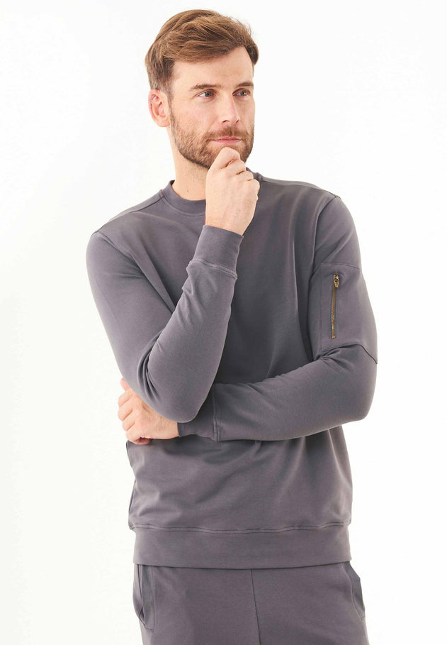 Men's Stretch Sweatshirt With Zip Sleeve Pocket Asphalt