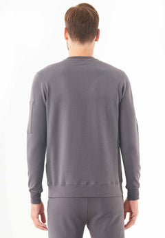 Men's Stretch Sweatshirt With Zip Sleeve Pocket Asphalt