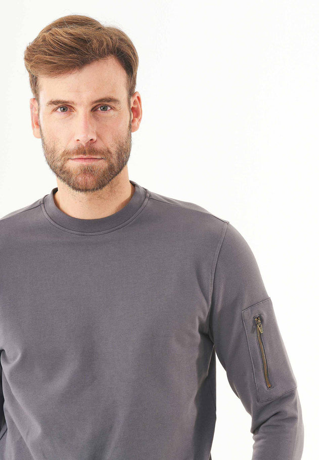 Men's Stretch Sweatshirt With Zip Sleeve Pocket Asphalt