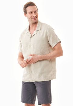 Men's Short Sleeved Lapel Collar Shirt Green Tint