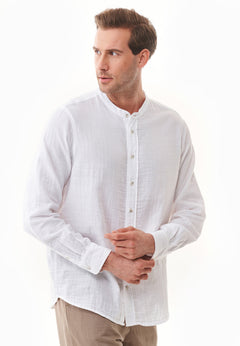 Men's Stand-Up Collar Organic Cotton Shirt White