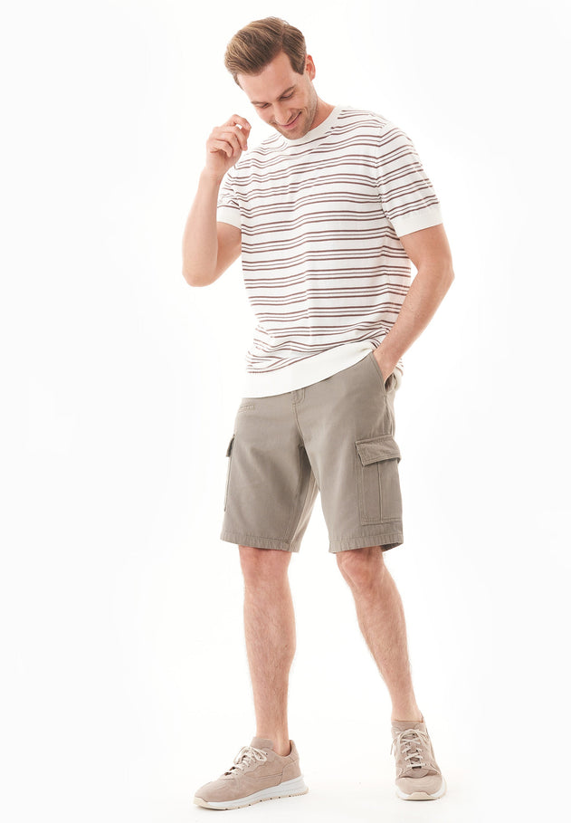 Men's Fine-Knit Organic Cotton T-Shirt Striped Off-White/Deep Taupe