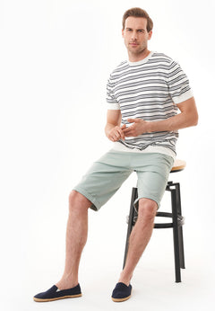 Men's Fine-Knit Organic Cotton T-Shirt Striped Off-White/Navy