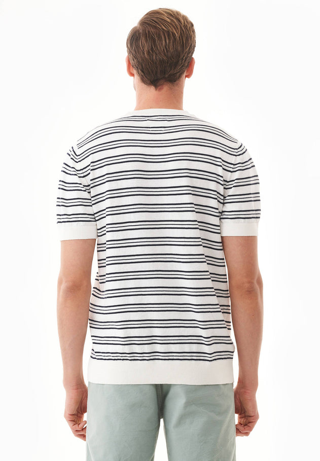 Men's Fine-Knit Organic Cotton T-Shirt Striped Off-White/Navy