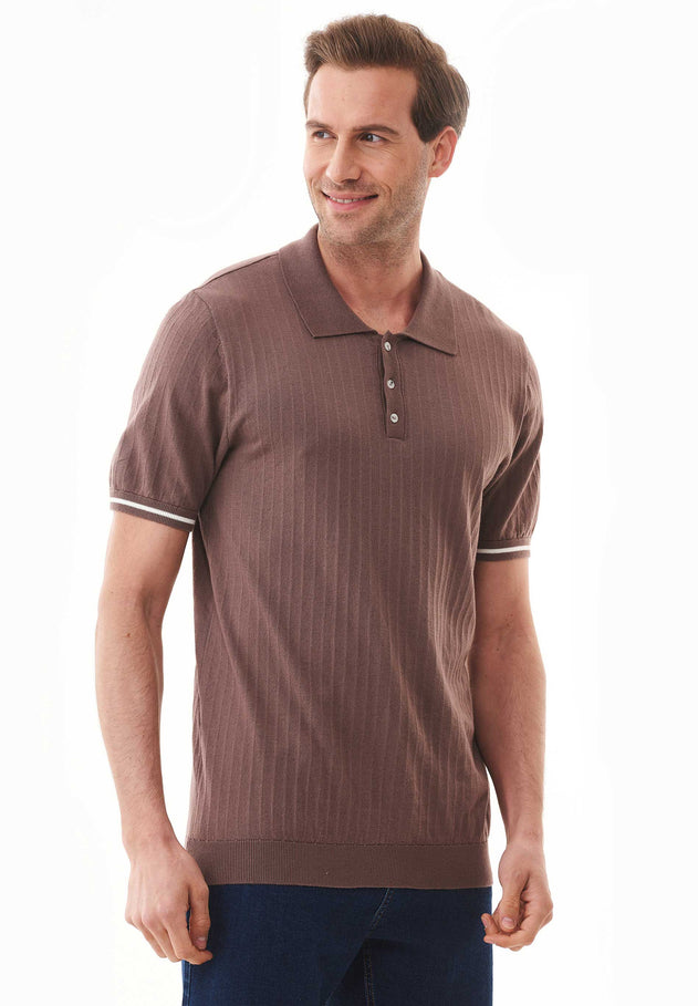 Men's Textured Knit Polo Shirt Deep Taupe