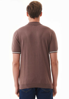 Men's Textured Knit Polo Shirt Deep Taupe