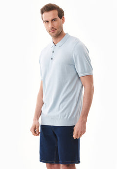 Men's Slim Fit Knit Polo Shirt Blue Haze