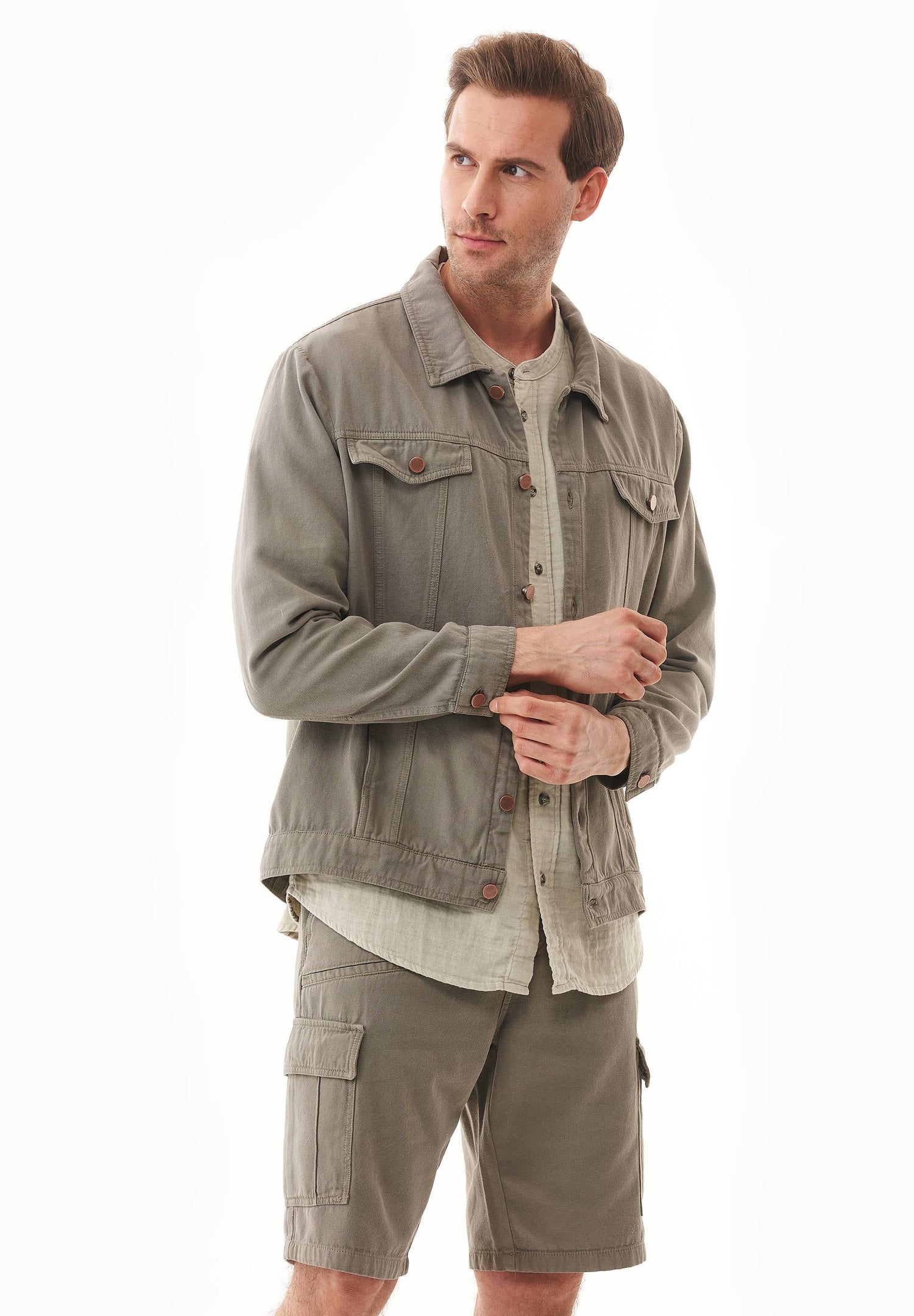Men's Organic Cotton Shirt Jacket Smokey Olive