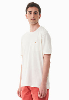 Men's Linen Blend T-Shirt With Chest Pocket Off White