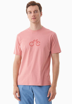 Men's Bike Print Organic Cotton T-Shirt Flamingo Pink