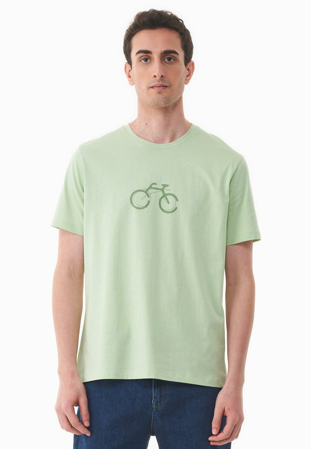 Men's Bike Print Organic Cotton T-Shirt Foam Green
