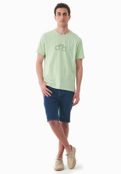 Men's Bike Print Organic Cotton T-Shirt Foam Green