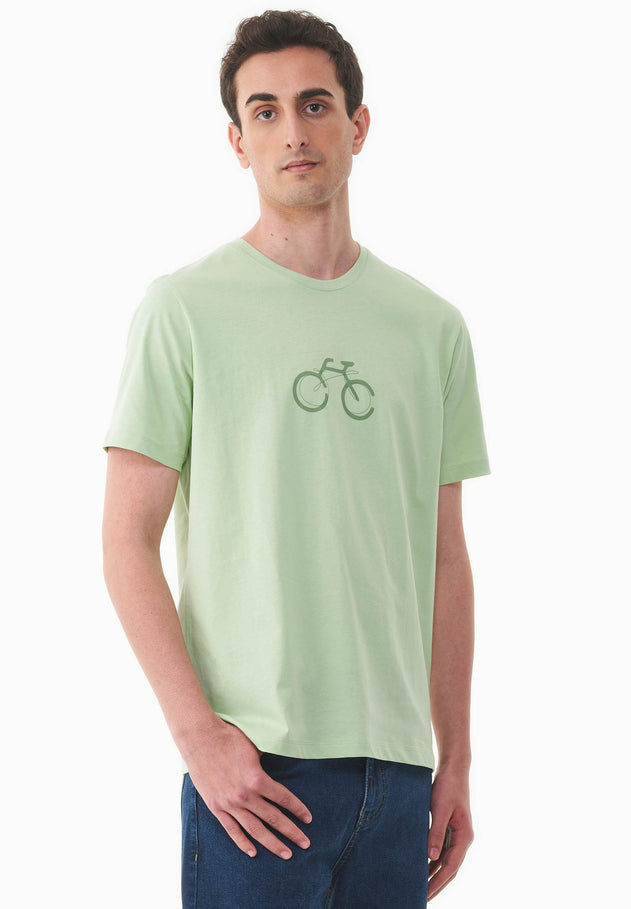 Men's Bike Print Organic Cotton T-Shirt Foam Green