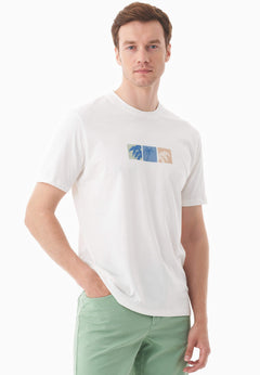 Men's Palm Tree Print Organic Cotton T-Shirt Off White
