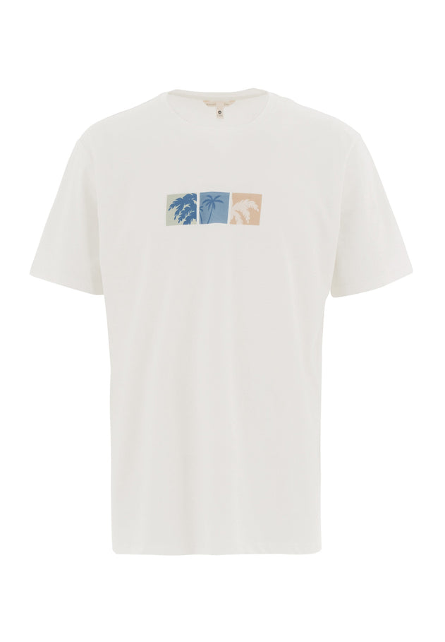 Men's Palm Tree Print Organic Cotton T-Shirt Off White
