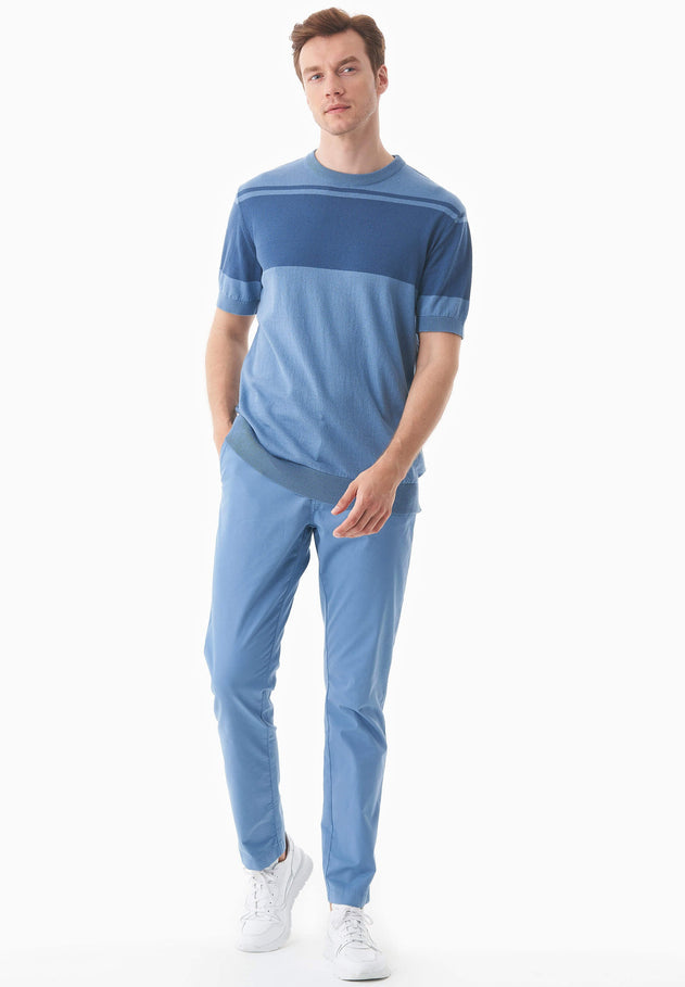 Men's Organic Cotton Knit T-Shirt Coronet Blue/Light Navy