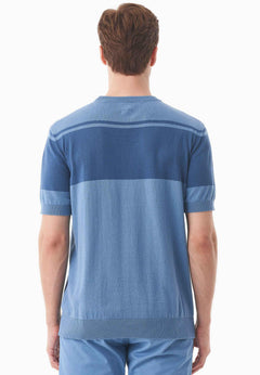Men's Organic Cotton Knit T-Shirt Coronet Blue/Light Navy