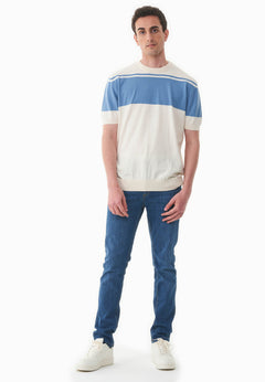 Men's Organic Cotton Knit T-Shirt Ecru/Coronet Blue