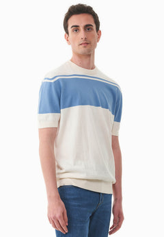 Men's Organic Cotton Knit T-Shirt Ecru/Coronet Blue