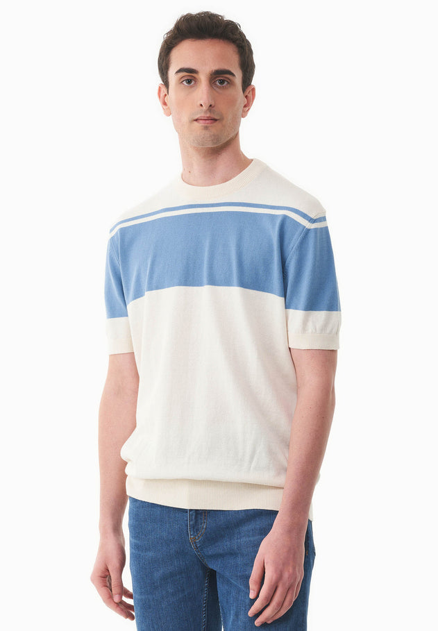 Men's Organic Cotton Knit T-Shirt Ecru/Coronet Blue