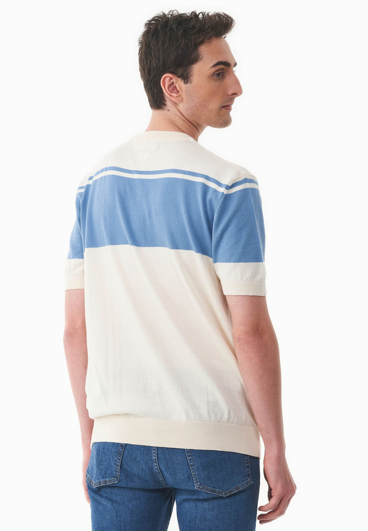 Men's Organic Cotton Knit T-Shirt Ecru/Coronet Blue