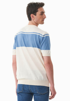 Men's Organic Cotton Knit T-Shirt Ecru/Coronet Blue