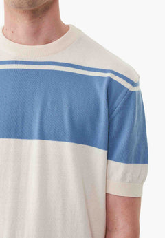 Men's Organic Cotton Knit T-Shirt Ecru/Coronet Blue