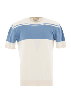 Men's Organic Cotton Knit T-Shirt Ecru/Coronet Blue