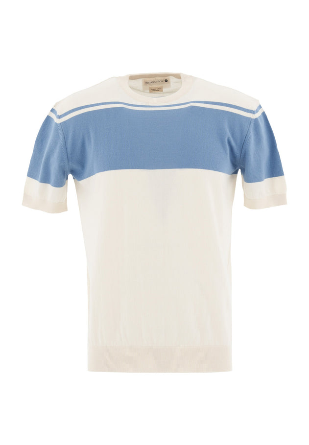 Men's Organic Cotton Knit T-Shirt Ecru/Coronet Blue