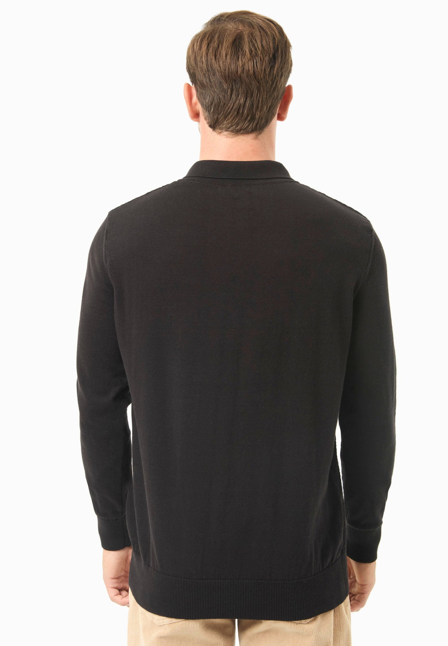 Men's Textured Knit Polo Collar Sweater Black