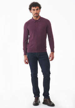 Men's Textured Knit Polo Collar Sweater Dark Fig