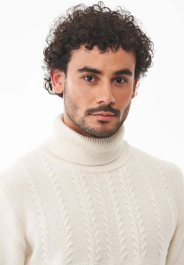 Men's Wool Blend Turtleneck Sweater Off White