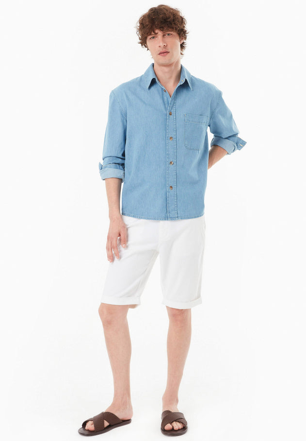 Men's Denim Button-Up Shirt Light Blue