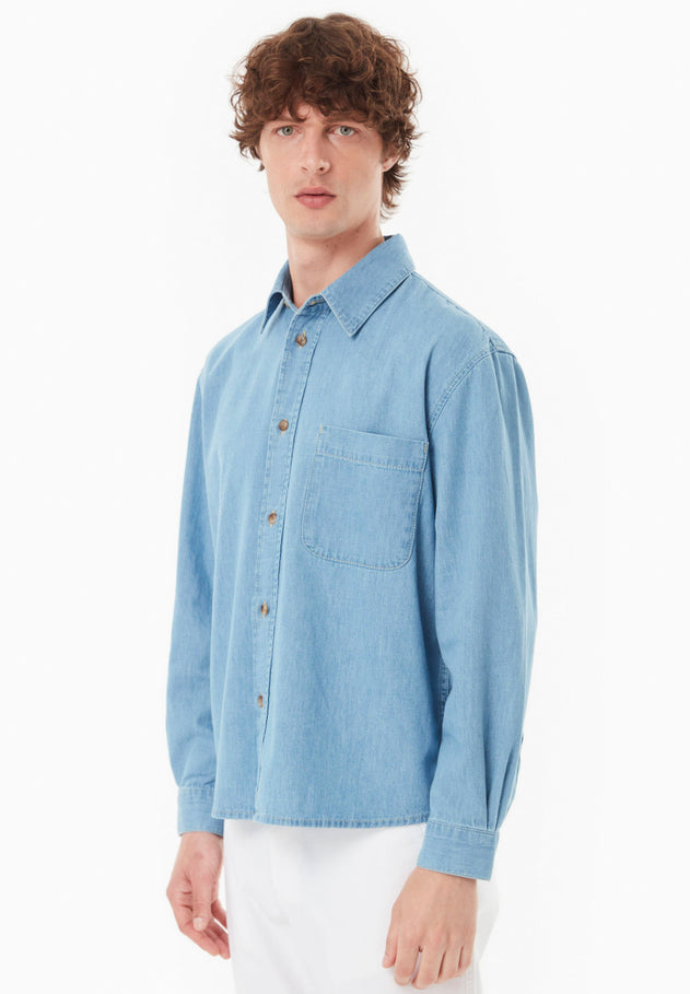 Men's Denim Button-Up Shirt Light Blue
