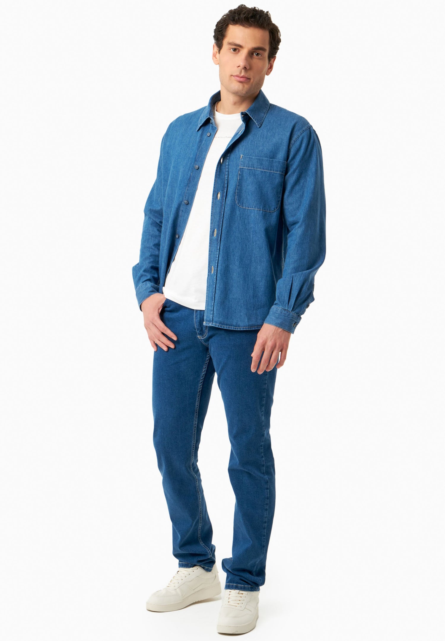 Men's Denim Button-Up Shirt Medium Blue