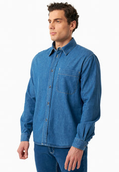 Men's Denim Button-Up Shirt Medium Blue