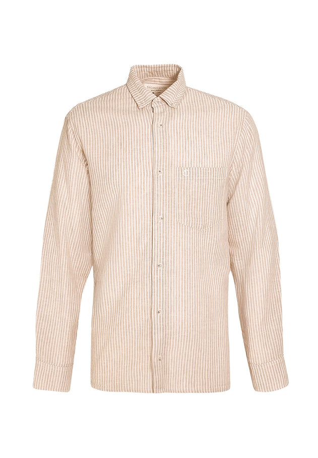 Men's Striped Linen Blend Button-Up Shirt Beige/Off White