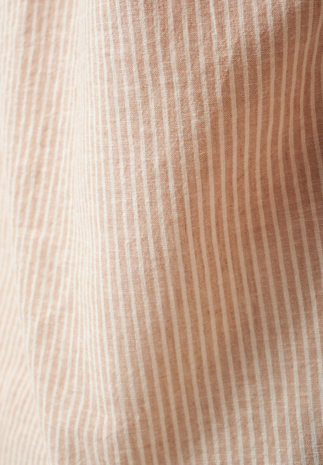 Men's Striped Linen Blend Button-Up Shirt Beige/Off White