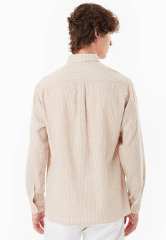 Men's Striped Linen Blend Button-Up Shirt Beige/Off White