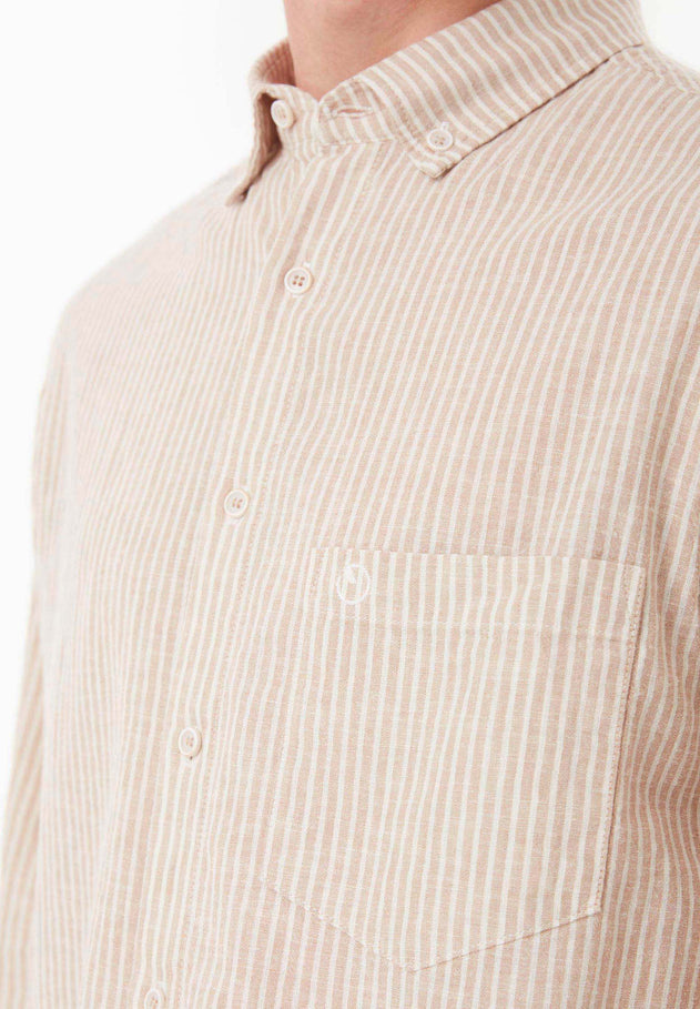 Men's Striped Linen Blend Button-Up Shirt Beige/Off White