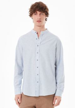 Men's Striped Stand-Up Collar Shirt Blue/Off White