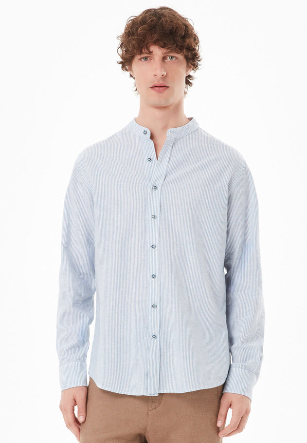 Men's Striped Stand-Up Collar Shirt Blue/Off White
