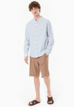Men's Striped Stand-Up Collar Shirt Blue/Off White