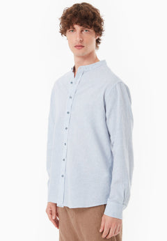 Men's Striped Stand-Up Collar Shirt Blue/Off White