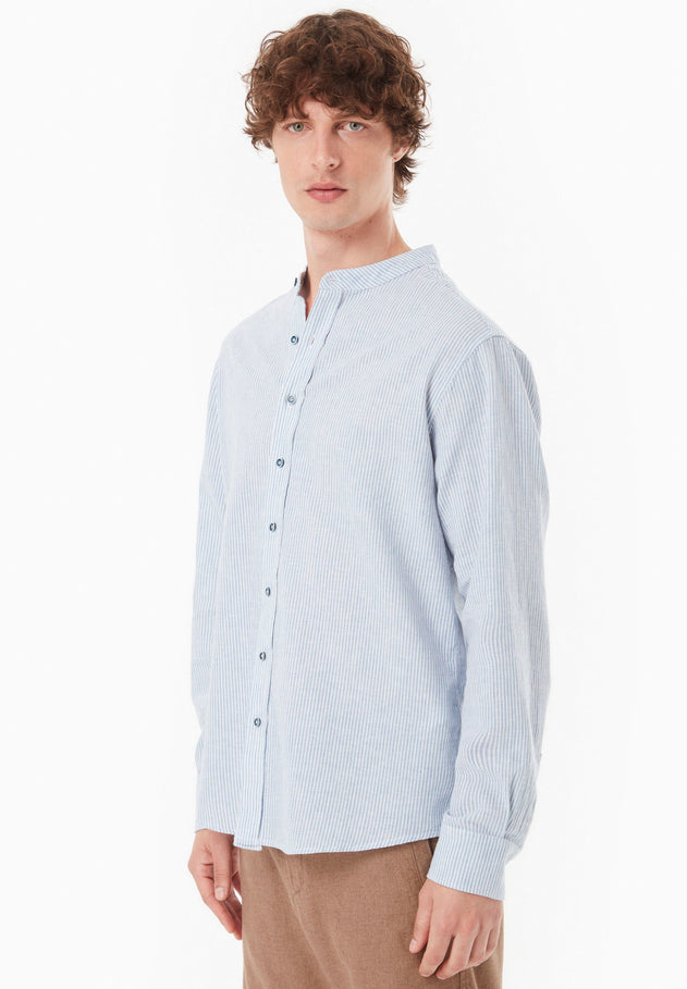 Men's Striped Stand-Up Collar Shirt Blue/Off White
