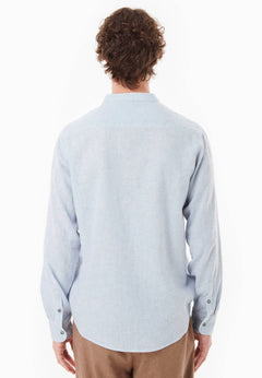 Men's Striped Stand-Up Collar Shirt Blue/Off White