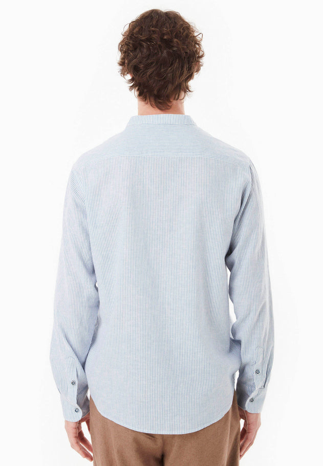Men's Striped Stand-Up Collar Shirt Blue/Off White