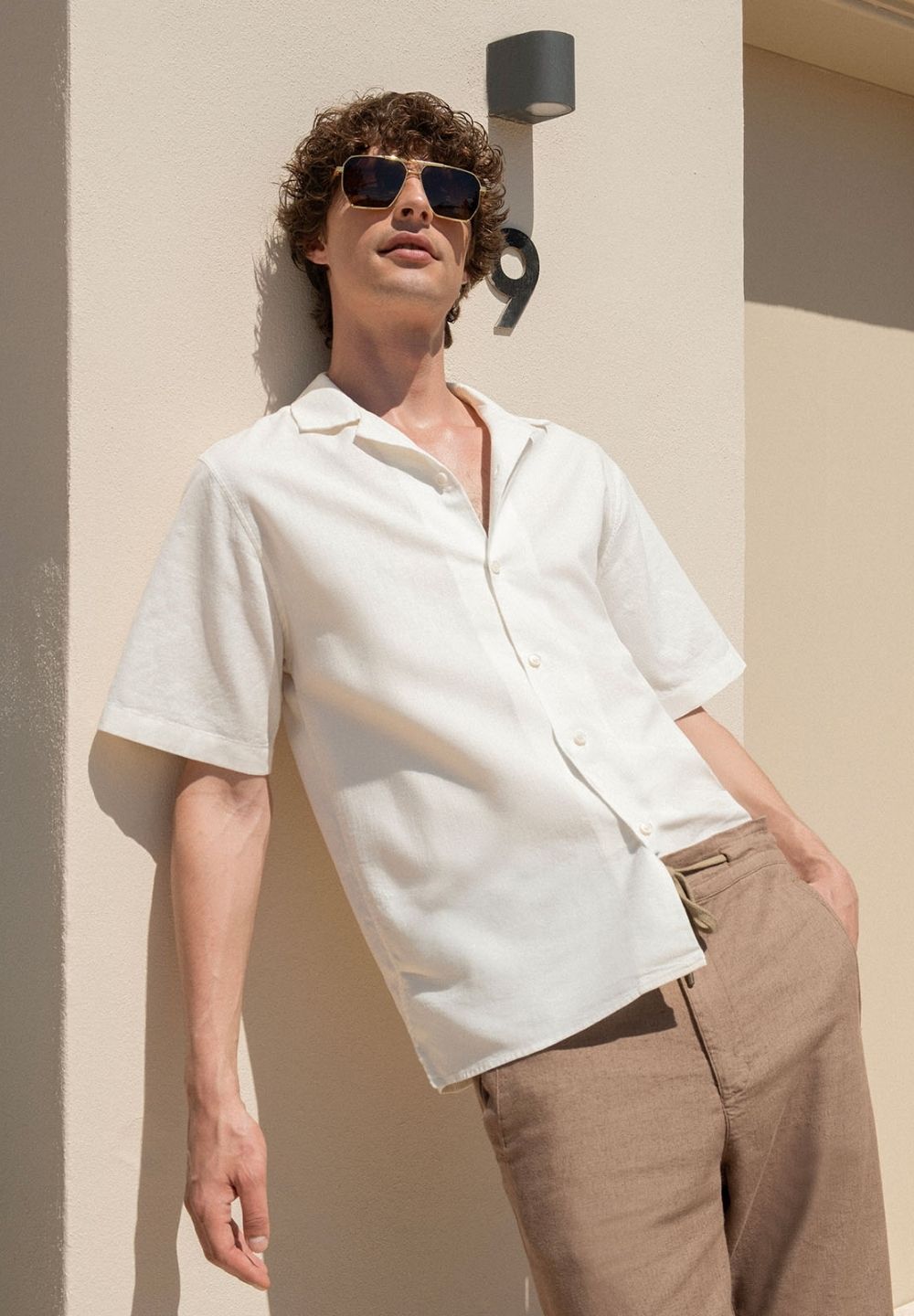 Men's Short Sleeved Linen Blend Shirt Off White