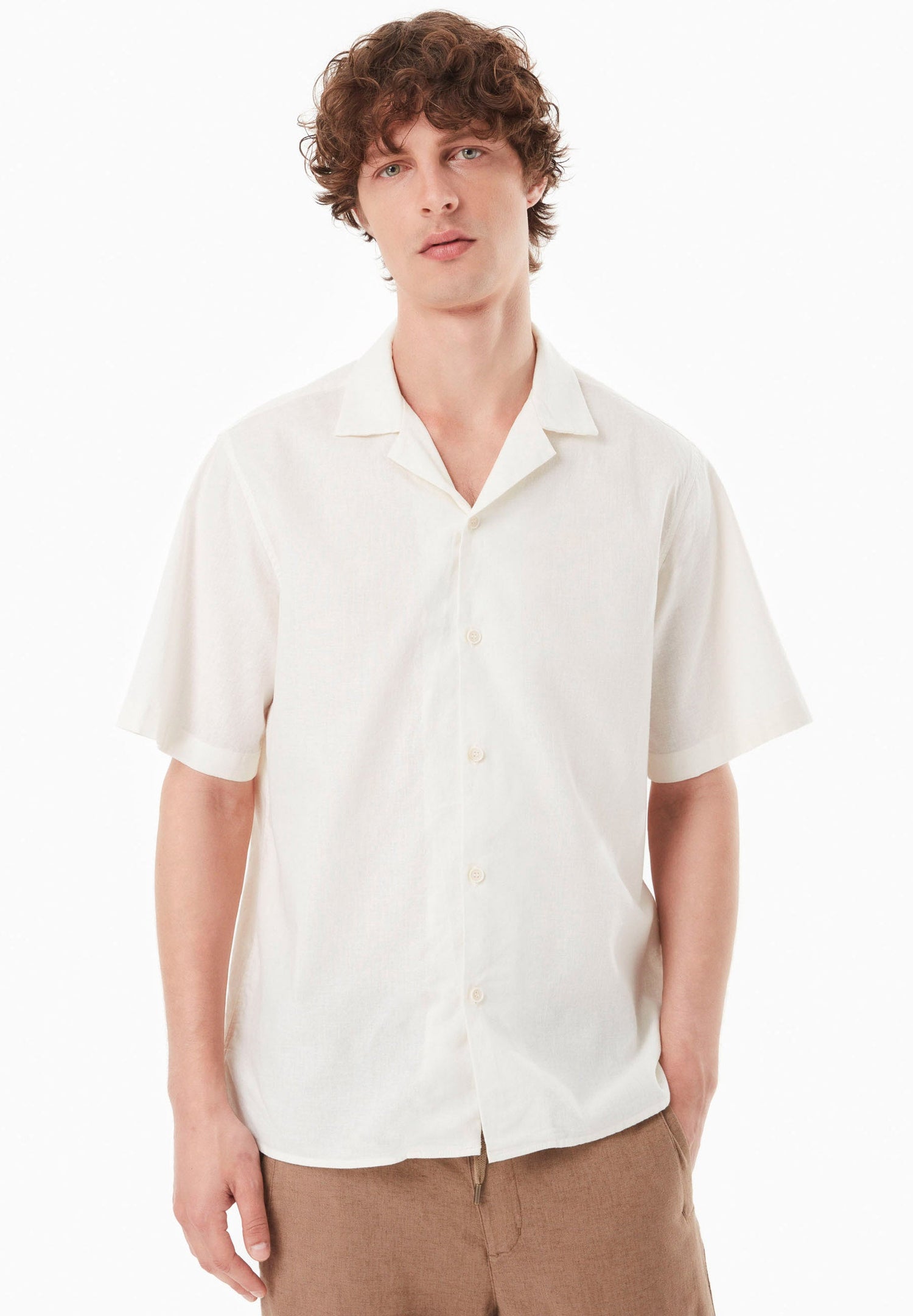 Men's Short Sleeved Linen Blend Shirt Off White
