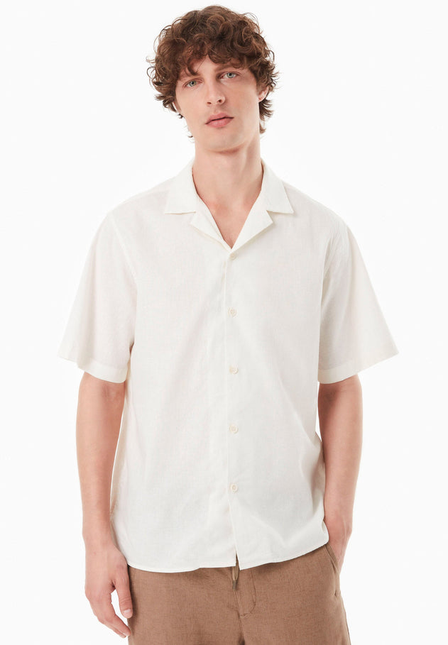 Men's Short Sleeved Linen Blend Shirt Off White